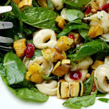 Roasted Delicata Squash & Tortellini Salad With Cranberries, Greens & Pepitas