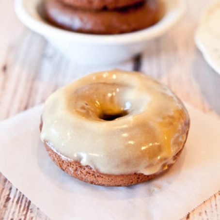Baked Chocolate Peanut Butter Donuts with Vanilla Peanut Butter Glaze