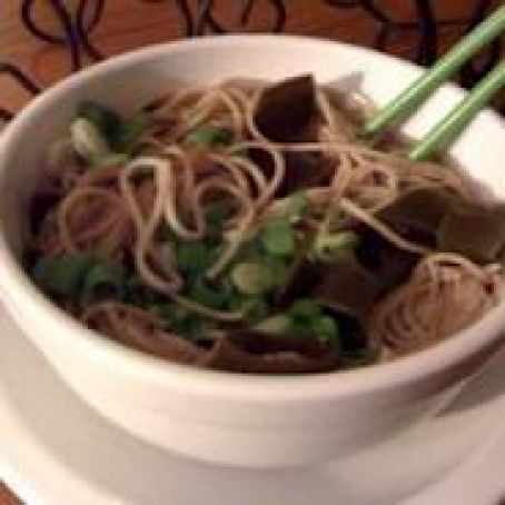 Buckwheat Noodle Soup with Tofu, Wild Mushrooms, and Peas