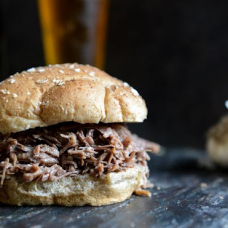 Crockpot Brown Sugar + Roasted Garlic Pulled Pot Roast Sandwiches