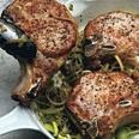 Pork Chops w/Leeks in Mustard Sauce