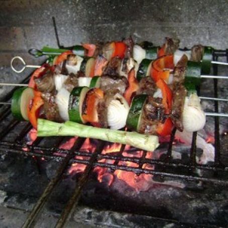 Charcoal-Grilled Beef Kebabs with North African Marinade
