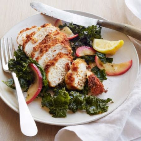 Almond Fried Chicken with Roasted Kale and Apples
