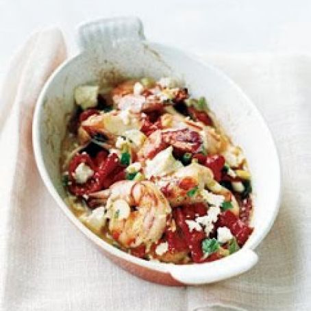 Shrimp With Roasted Peppers and Feta