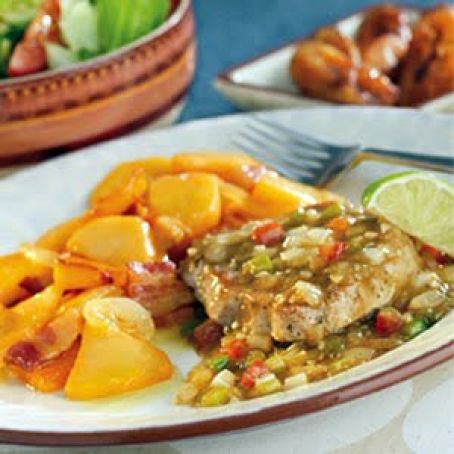 Recaito Pork Chops with Fried Potatoes and Onions