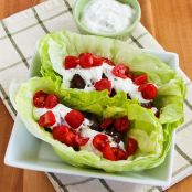 Ground Beef Gyro Meatball Lettuce Wraps with Tzatziki and Tomatoes
