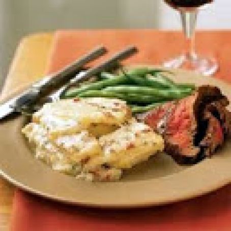 Slow Cooker Gratin Potatoes with Asiago Cheese & Bacon