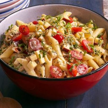 SPICY PASTA SALAD WITH SMOKED GOUDA, TOMATOES AND BASIL
