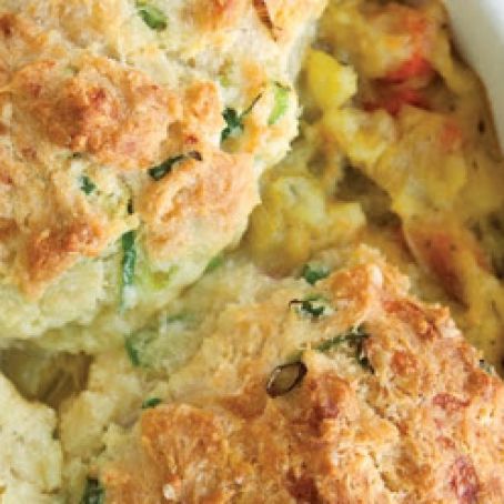 Braised Vegetables Pot Pie with Cheddar Biscuits