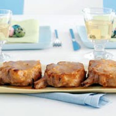Cider-braised pork chops with apples  & garlic