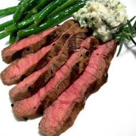 Grilled Flat Iron Steak with Blue Cheese-Chive Butter