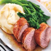 Pancetta-Wrapped Pork Tenderloin With Garlic Mashed Potatoes