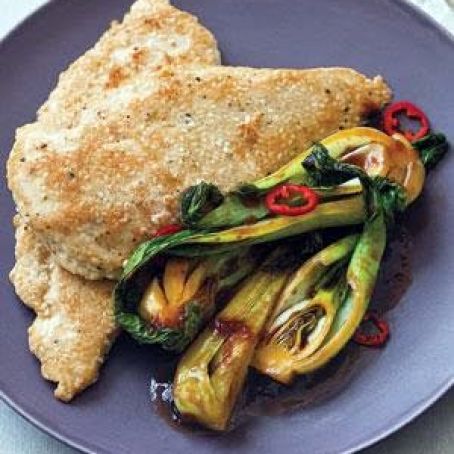 Sesame Chicken with Gingery Bok Choy Recipe | Real Simple Recipes