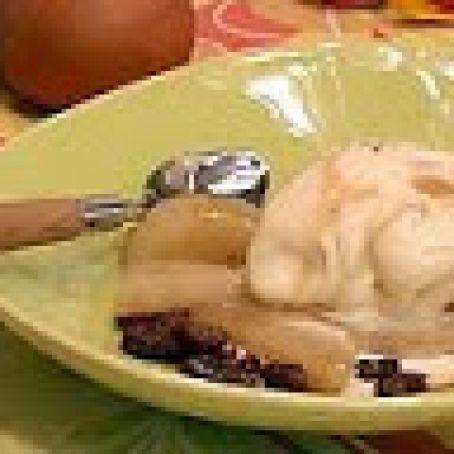 Frozen Yogurt with Poached Rum Raisin Pears