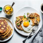 Cornmeal Pancakes with Mushroom Confit and Eggs