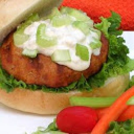 Buffalo Chicken Burgers with Blue Cheese Dressing