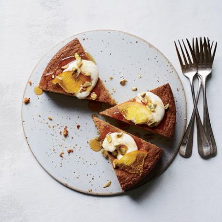 Pistachio Cake with Orange Cream and Lavender Honey