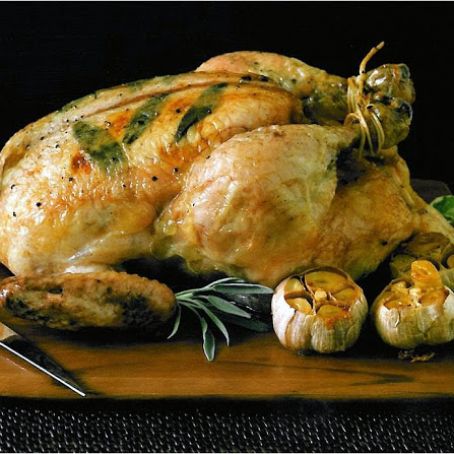 Butter-Rubbed Roast Chicken with Roasted Garlic