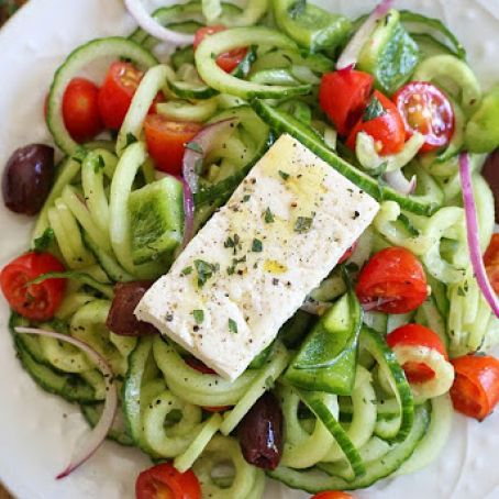 Spiralized Greek Cucumber Salad with Lemon & Feta