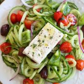 Spiralized Greek Cucumber Salad with Lemon & Feta
