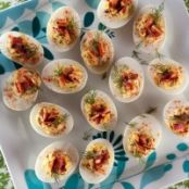 Deviled Eggs with Candied Bacon