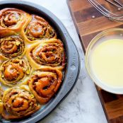 Baklava Cinnamon Rolls & White Chocolate Sauce