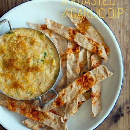 Artichoke and Roasted Garlic Dip With Baked Flatbread Sticks