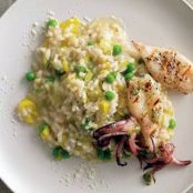 LEEK & PEA RISOTTO w/GRILLED SQUID