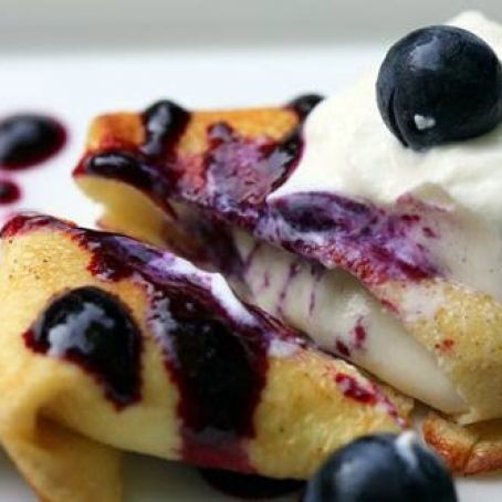 Cheese Blintzes with Blueberry Sauce