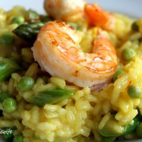 Asparagus, Pea and Saffron Risotto (with Shrimp)