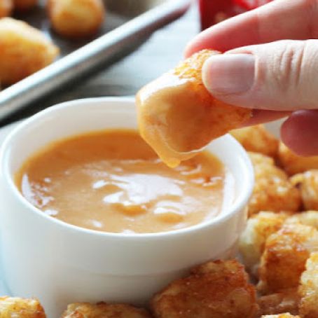 KOREAN TOTS WITH SPICY CHEESE SAUCE