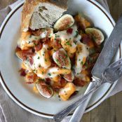 ricotta & sweet potato gnocchi with buttermilk mornay, fresh figs, and pancetta