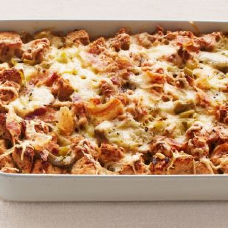 Leek and Artichoke Bread Pudding