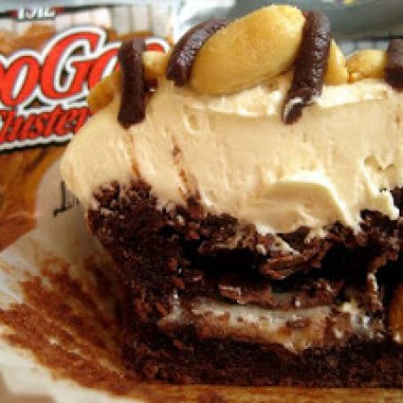 Goo Goo Cluster Brownies with Caramel Marshmallow Buttercream