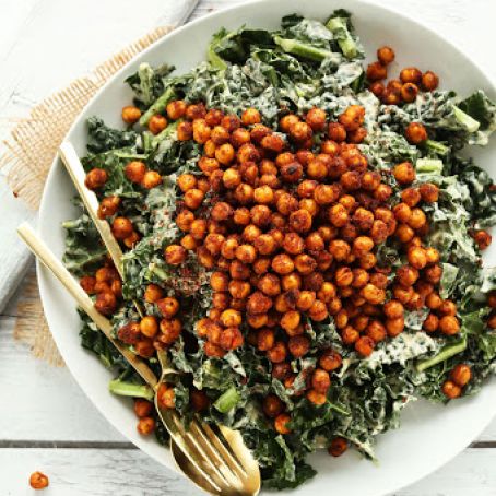 Garlicky Kale Salad with Crispy Chickpeas