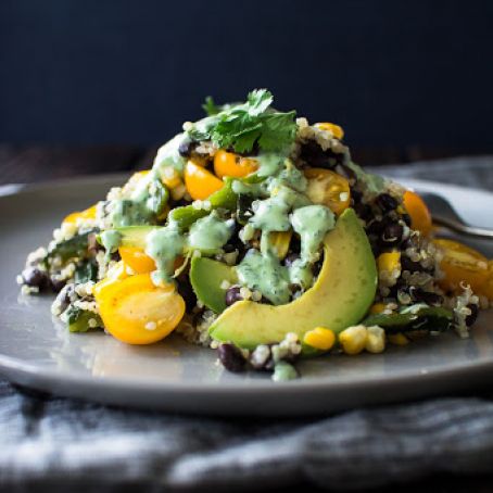 Grilled Corn, Black Beans, and Quinoa with a Cilantro Lime Dressing
