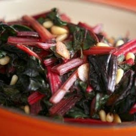 Swiss Chard with Pine Nuts and Pan Roasted Garlic