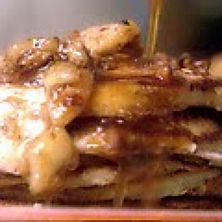 Ricotta Pancakes with Banana-Pecan Syrup