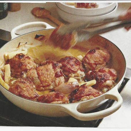 Chardonnay-Braised Chicken Thighs with Parsnips