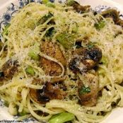 Spaghetti with a “Light Mushroom & Scallion Alfredo”