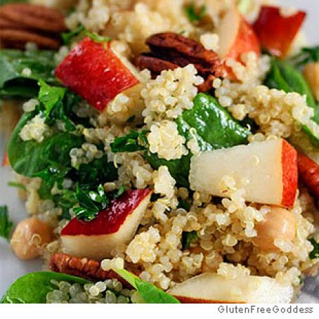 Quinoa Salad With Pears, Baby Spinach and Chick Peas