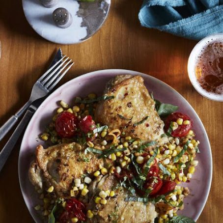 Roast Chicken Thighs With Jerk Corn & Lime