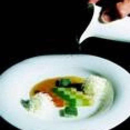 Hot Vegetable Gelatin Minestrone with Fluffy Parmesan Truffles