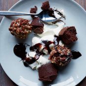 Brownie Cake Sundaes with Pecan-Ice Cream Balls