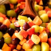 STRAWBERRY MELON FRUIT SALAD WITH CREAMY CITRUS GLAZE