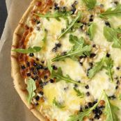 Mozzarella Pizza with Pine Nuts, Currants & Arugula