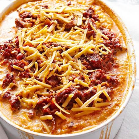 Spicy Sausage, Mushroom, and Polenta Bake