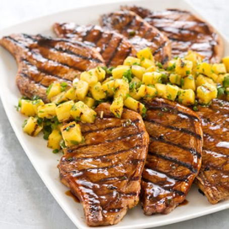 Grilled Hoisin Glazed Pork Chops with Pineapple Salsa