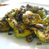 Pan Roasted Baby Artichokes With Pistachios, Lemon and Black Quinoa