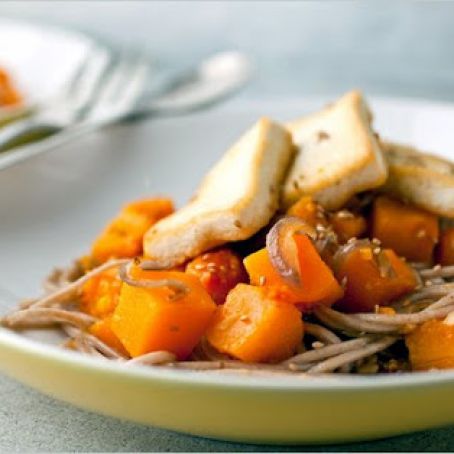 STIR FRIED WINTER SQUASH w/TOFU & SOBA